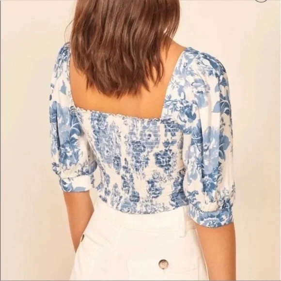Reformation Luna Puff Sleeve Floral Top 10 - Picture 2 of 7